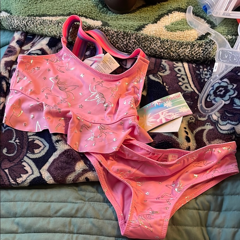 NWT Pink Platinum Unicorn Bikini Set Punk and Silver 5/6 Beach Travel Pool